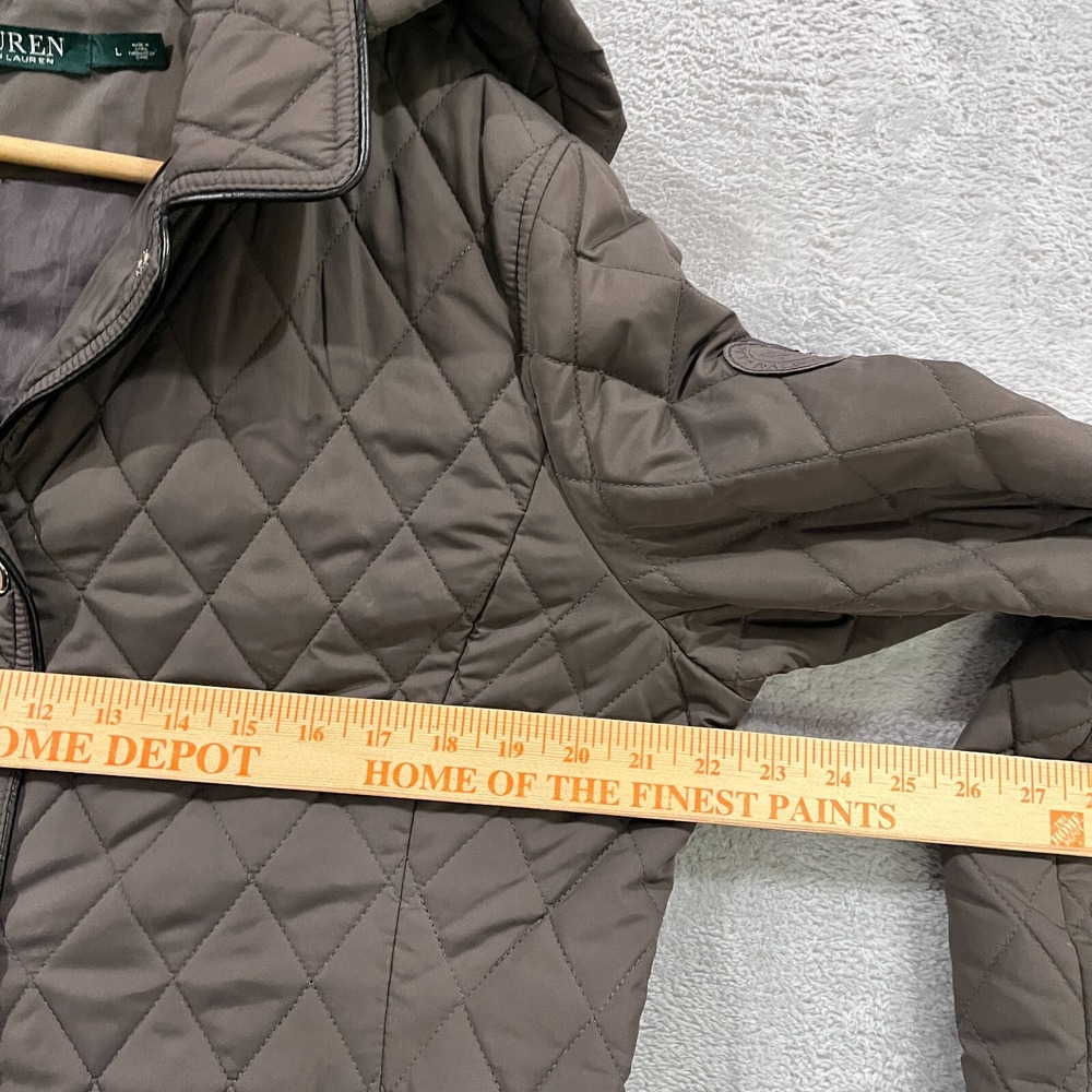 Lauren Ralph Lauren Jacket Womens Large Gray Brown Quilted Snap Lightweight Poly - Picture 14 of 15